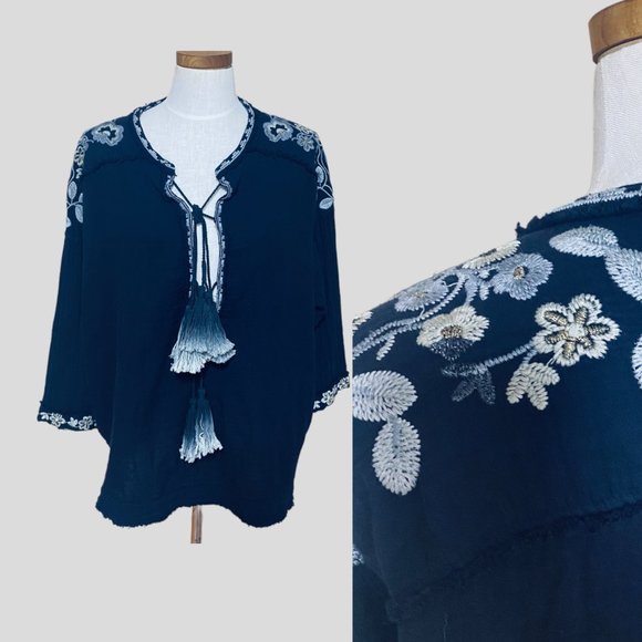 Johnny Was Tops - Johnny Was Womens Tunic Oversized Blouse Size Small Black Gauzy Floral